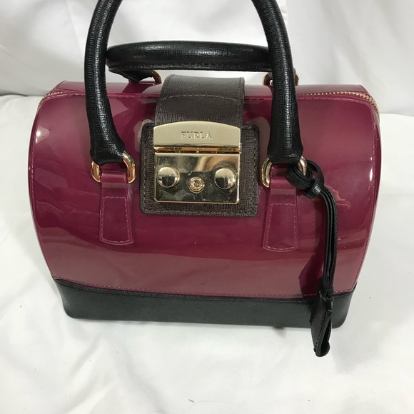 Furla Handbags - Furla Jelly Boston Bag in Plum and Black Handbag Satchel EUC